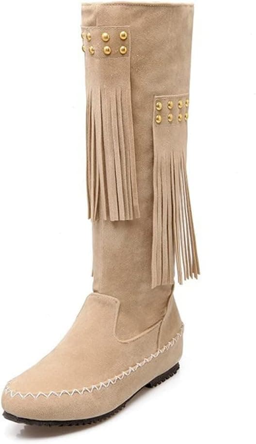 Bottes mocassins à franges en faux daim via Amazon