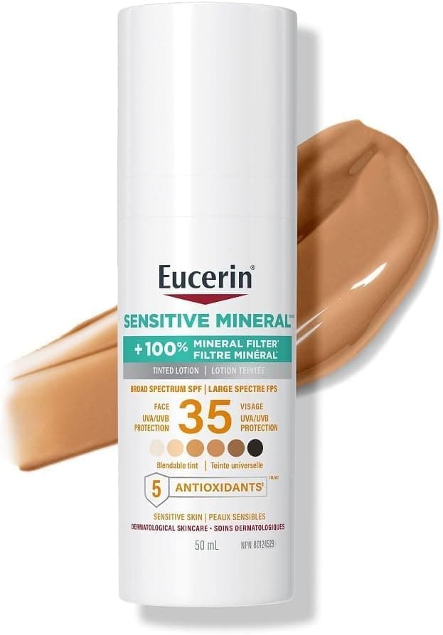 Eucerin Crème solaire teintée minérale pour le visage SPF 35, 21$ sur Amazon