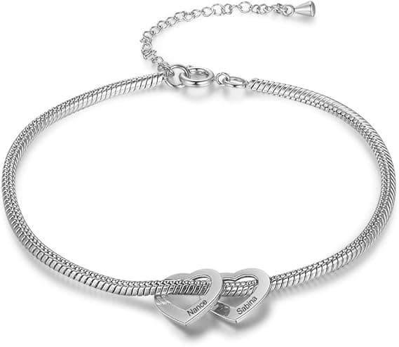 Bracelet à cheville avec 2 à 6 coeurs gravés