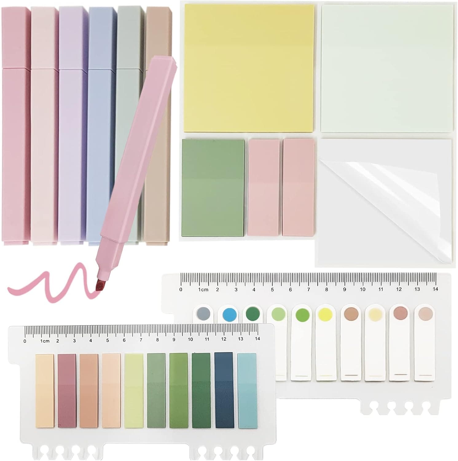 Notes autocollantes transparentes avec surligneurs