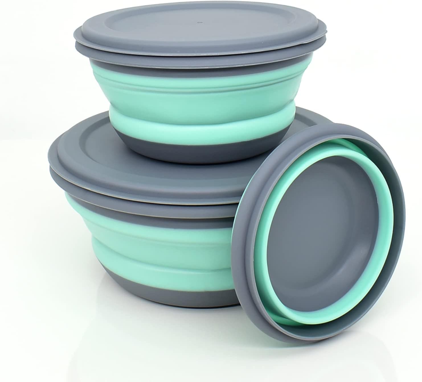 Lot de 3 bols pliables en silicone avec couvercles