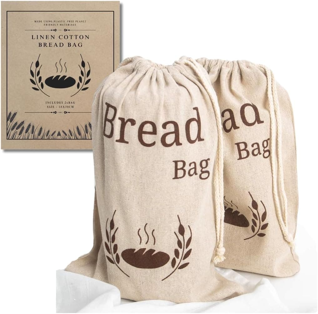  Lot de 2 sacs à pain en lin naturel