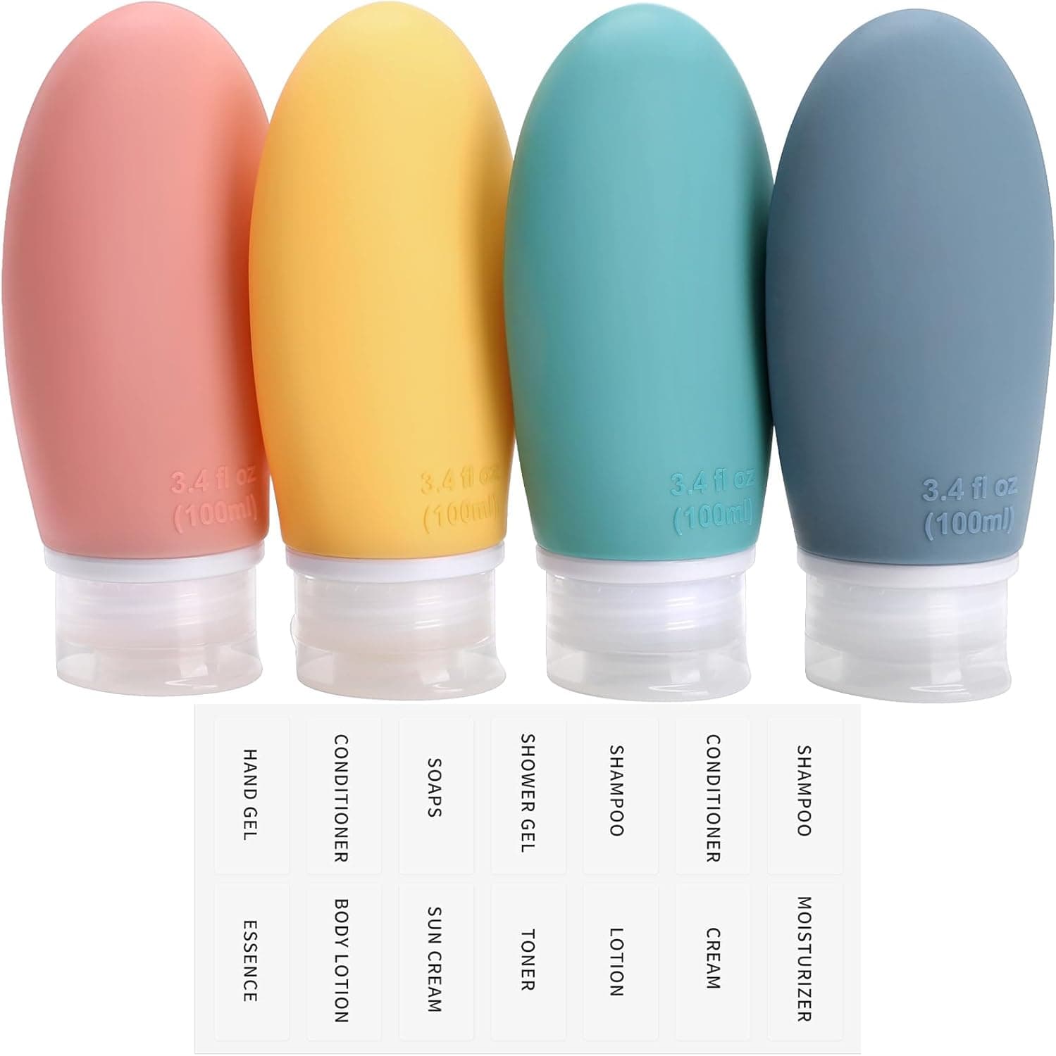 Lot de 4 bouteilles de voyage en silicone