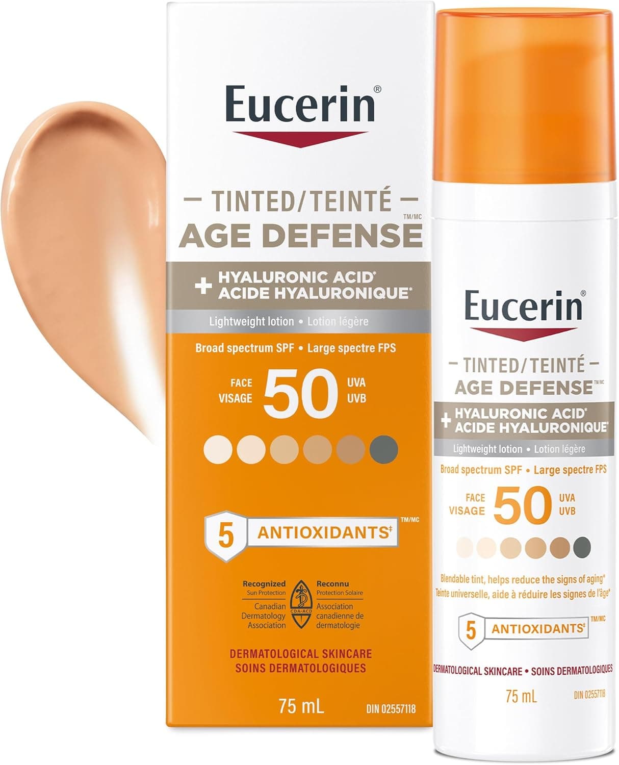Eucerin Crème solaire teintée Age Defense SPF 50, 30$ sur Amazon