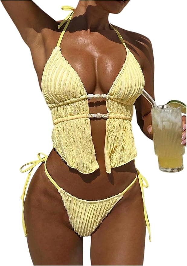 Ensemble bikini texturé dos nu - Amazon