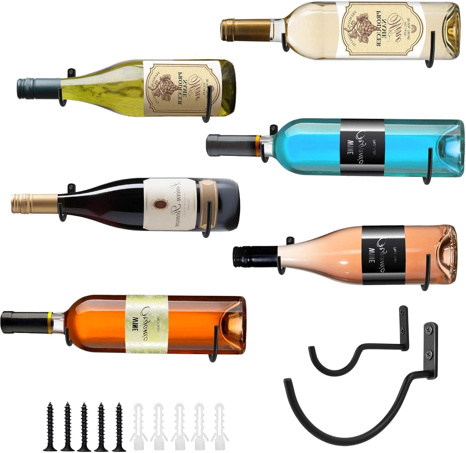 6 crochets muraux en métal pour bouteille de vin