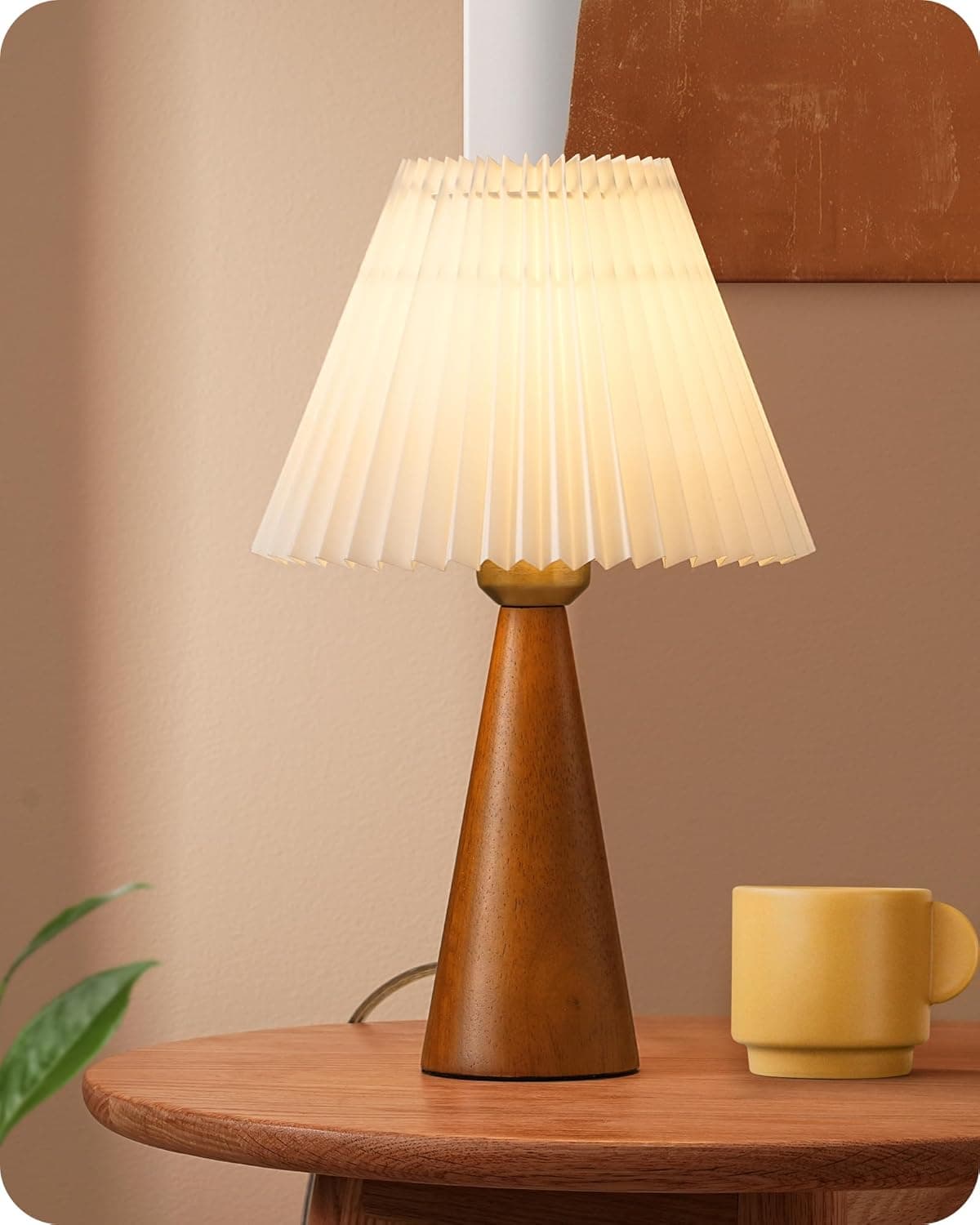 Lampe de table avec base en bois et abat-jour plissé, Amazon