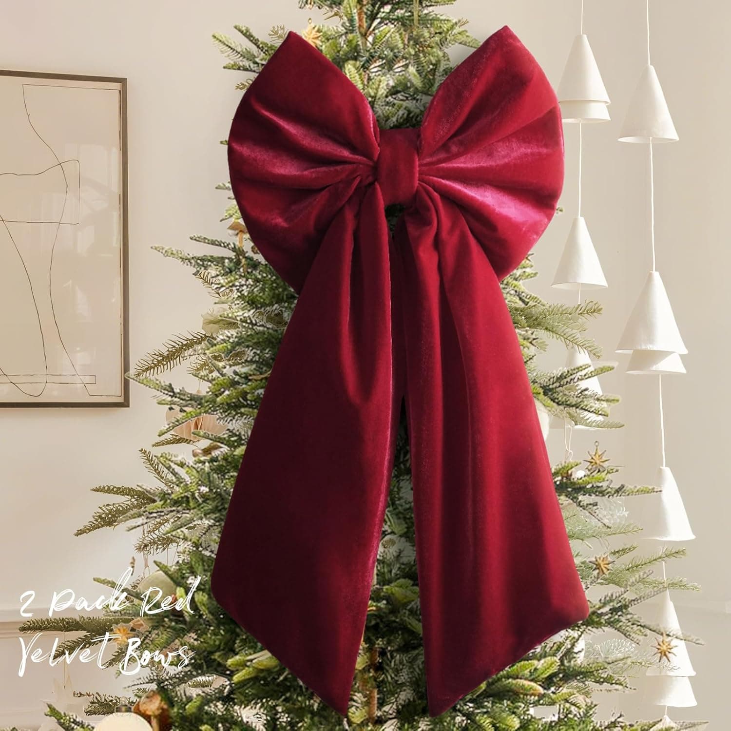 Lot de 2 grands nœuds de Noël en velours rouge