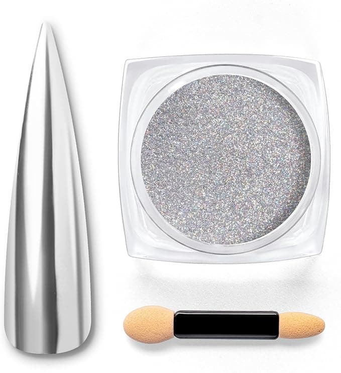 Poudre à ongles chromée argentée