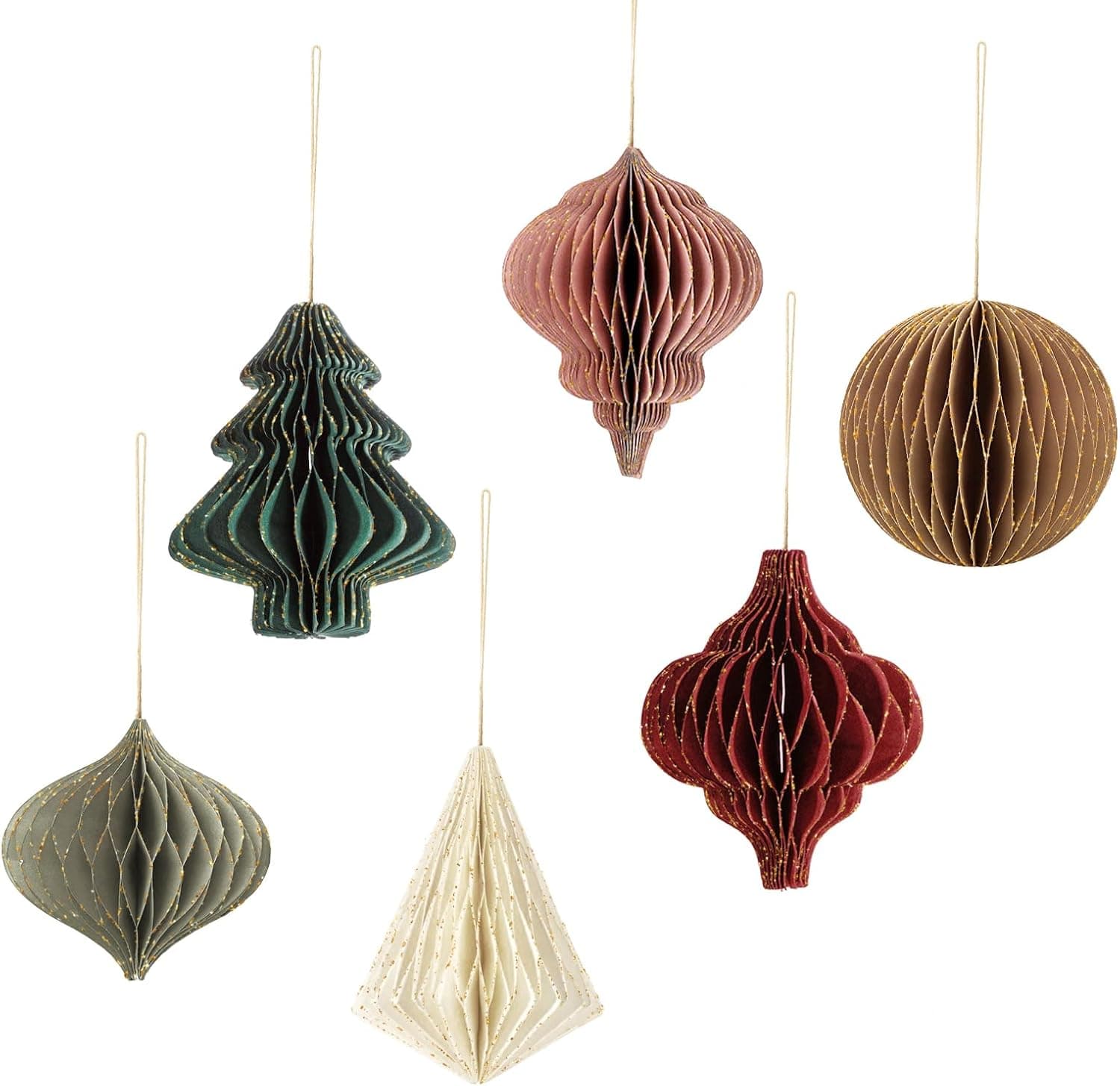 6 mini ornements en papier avec bords pailletés
