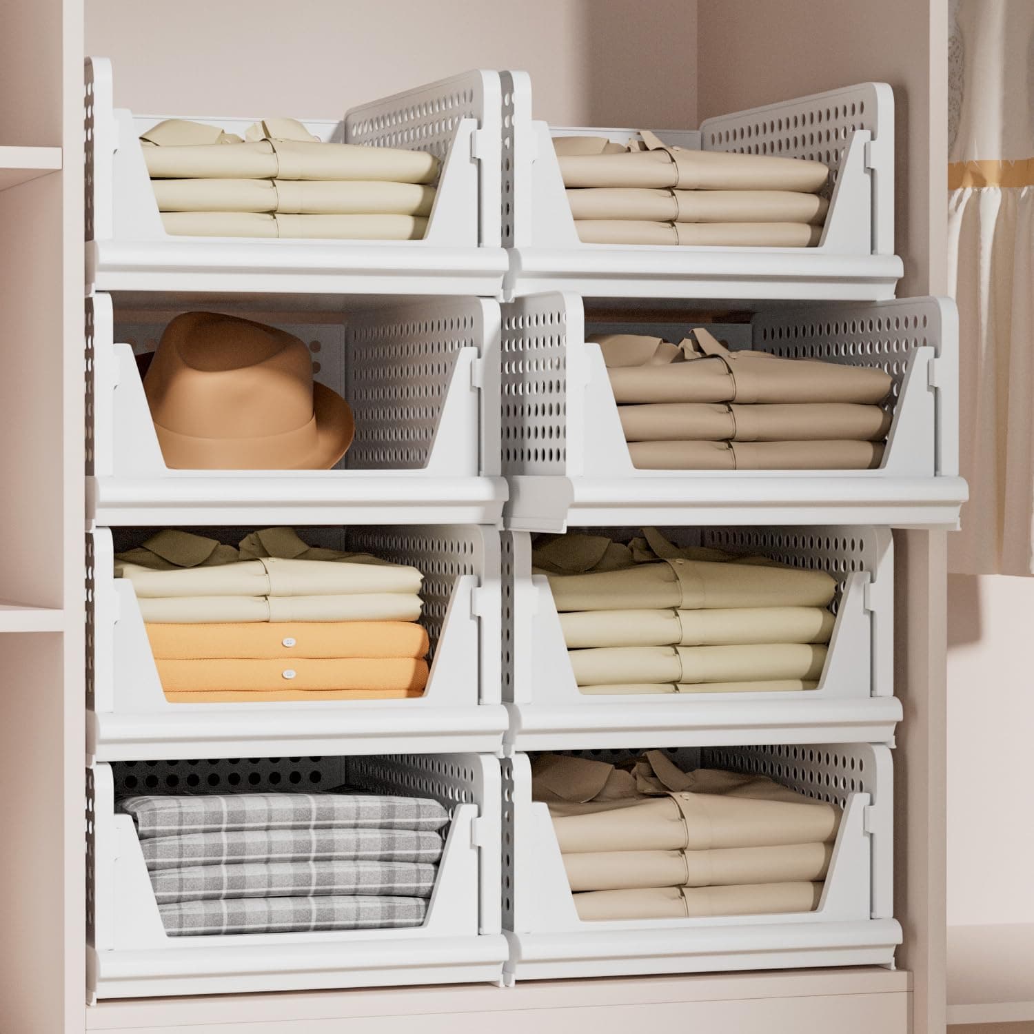 Ensemble de 4 paniers de rangement empilables en plastique