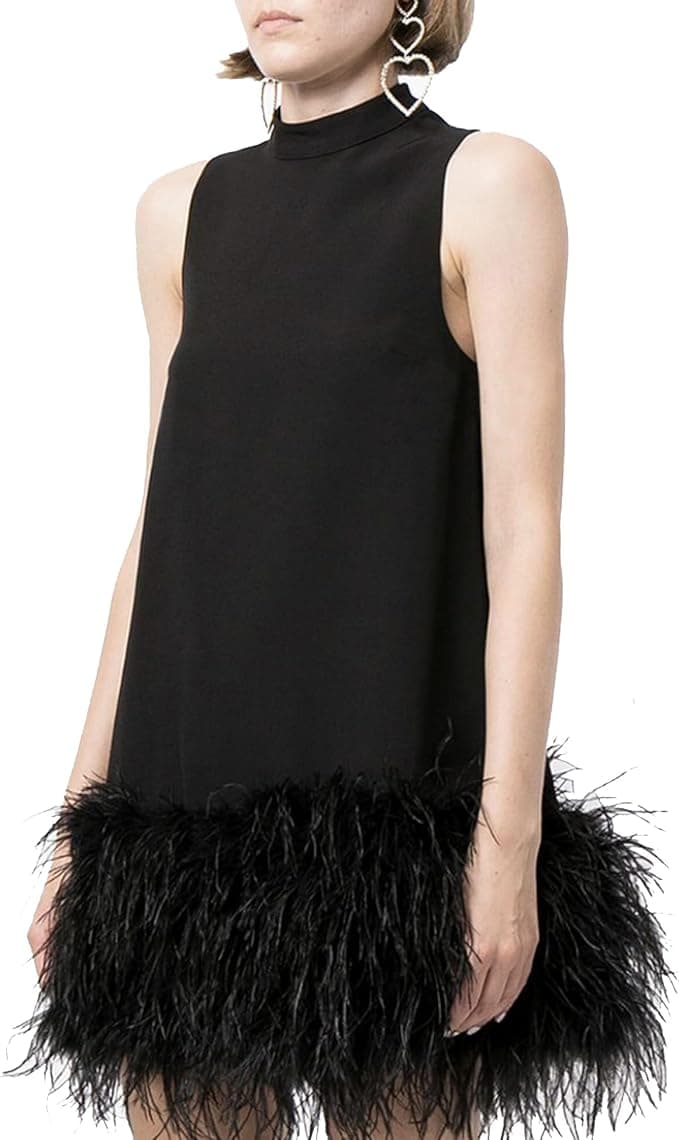 Robe sans manches à col et à plumes, 106$ sur Amazon