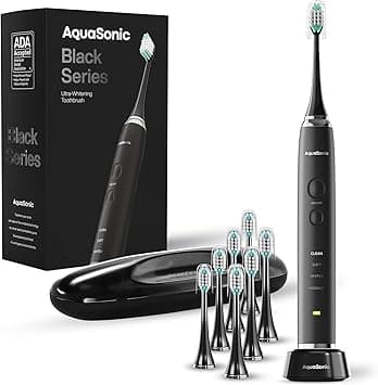 Brosse à dents AquaSonic ultra blanchissante avec 8 têtes de brosse et étui de voyage
