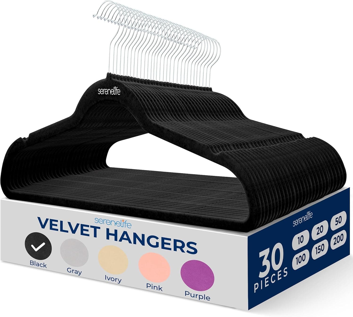 Ensemble de 30 cintres minces antidérapants en velours