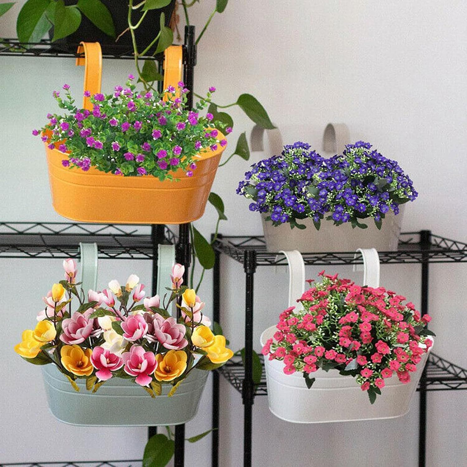 Lot de 2 pots de fleurs à suspendre en métal avec crochets amovibles