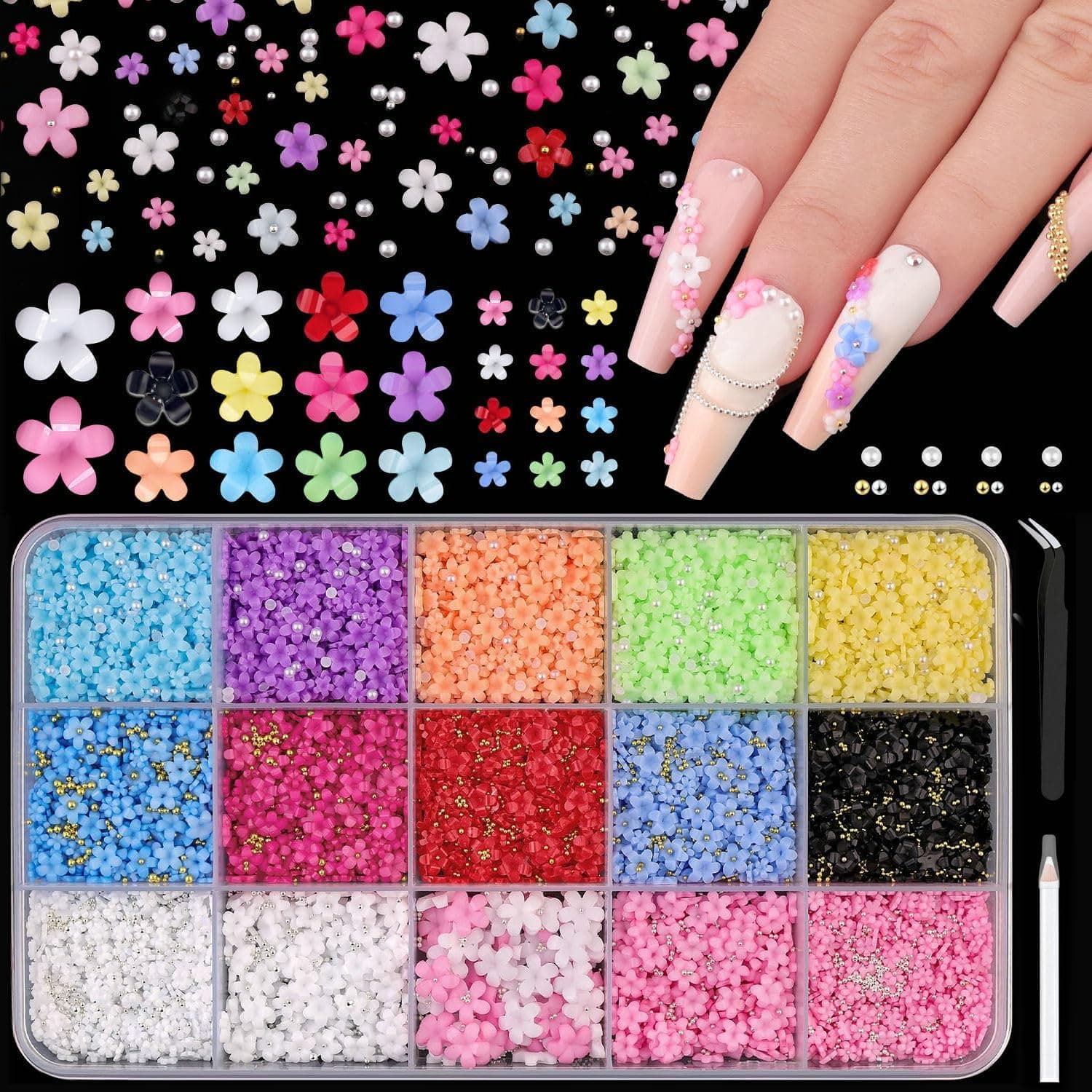 Lot de 4500 breloques florales pour ongles