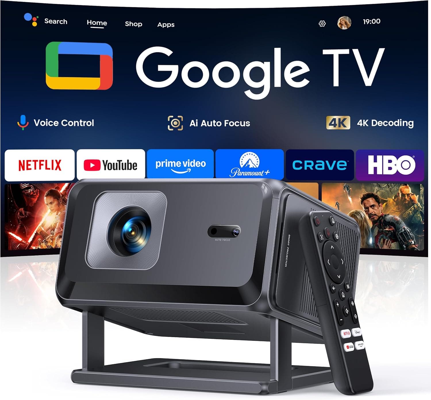 Projecteur 4K portable avec Google TV Stick