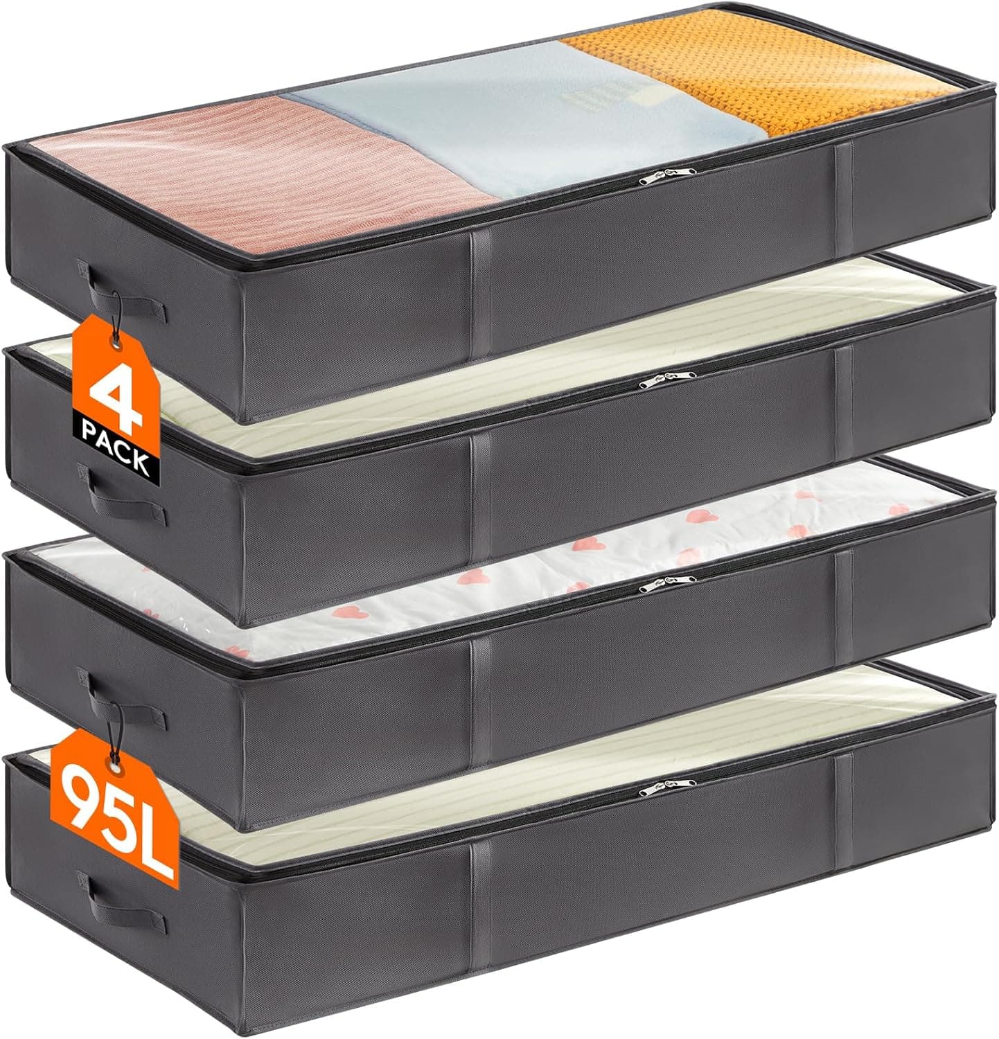 Ensemble de 4 bacs de rangement pliables de 95 L pour dessous de lit