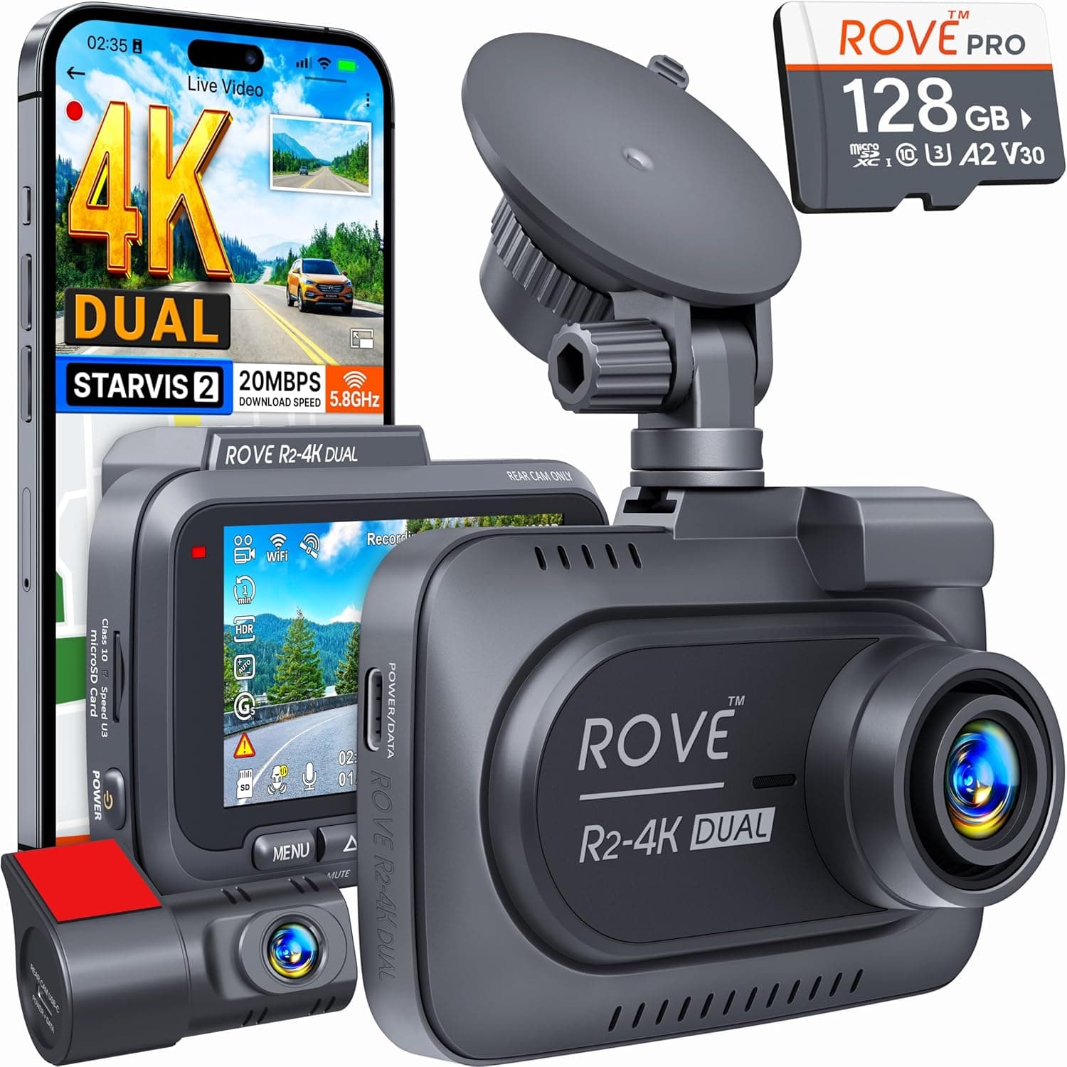 Caméra tableau de bord double ROVE R2-4K