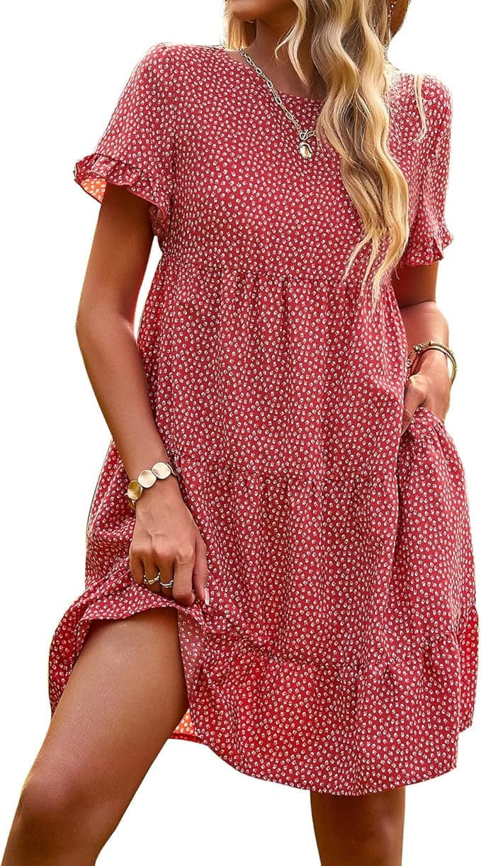 Robe décontractée rouge à manches courtes