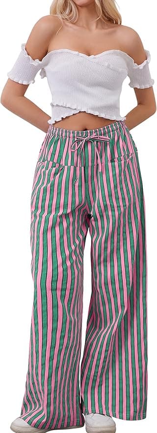 Pantalon décontracté à rayures avec cordon de serrage sur Amazon