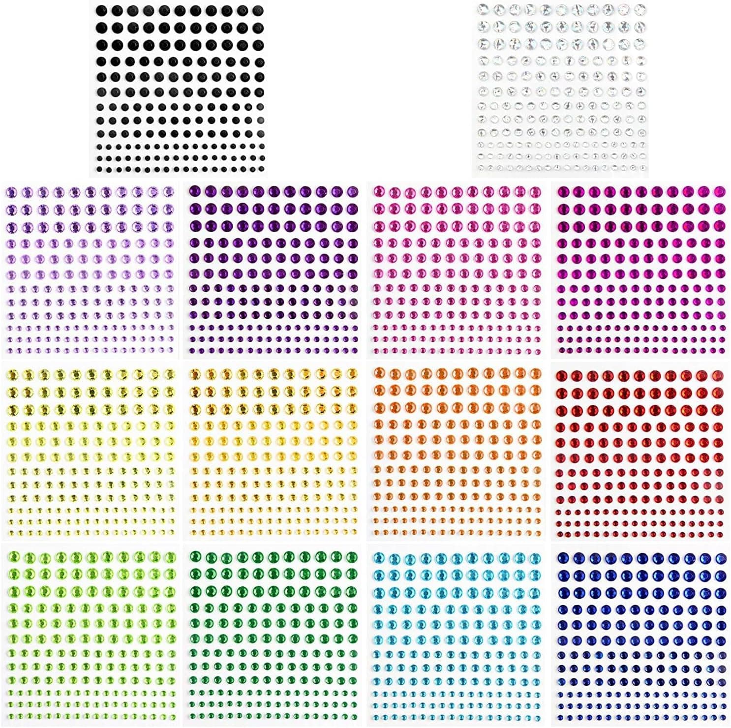 Lot de 2 300 autocollants en strass multicolores