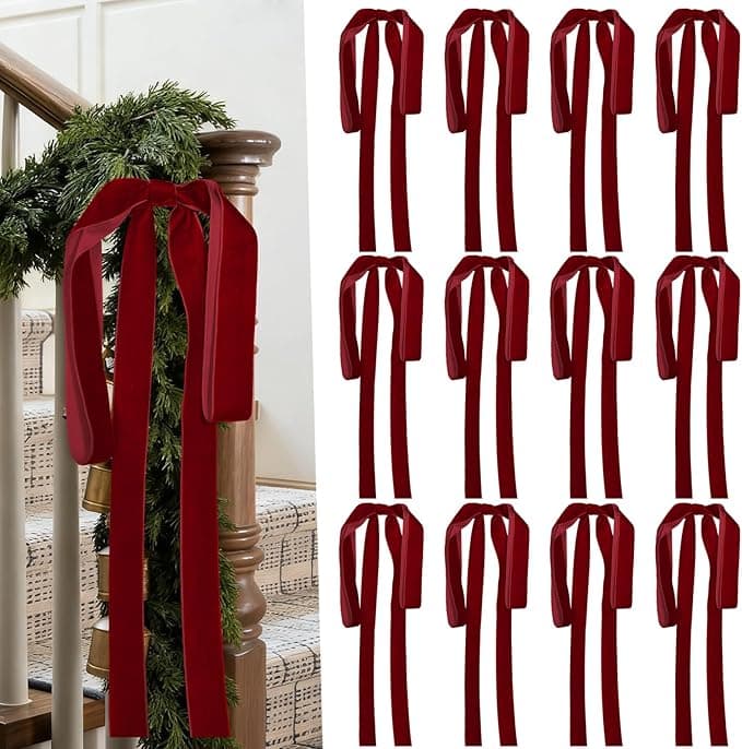 Lot de 12 grands nœuds de Noël en velours rustique