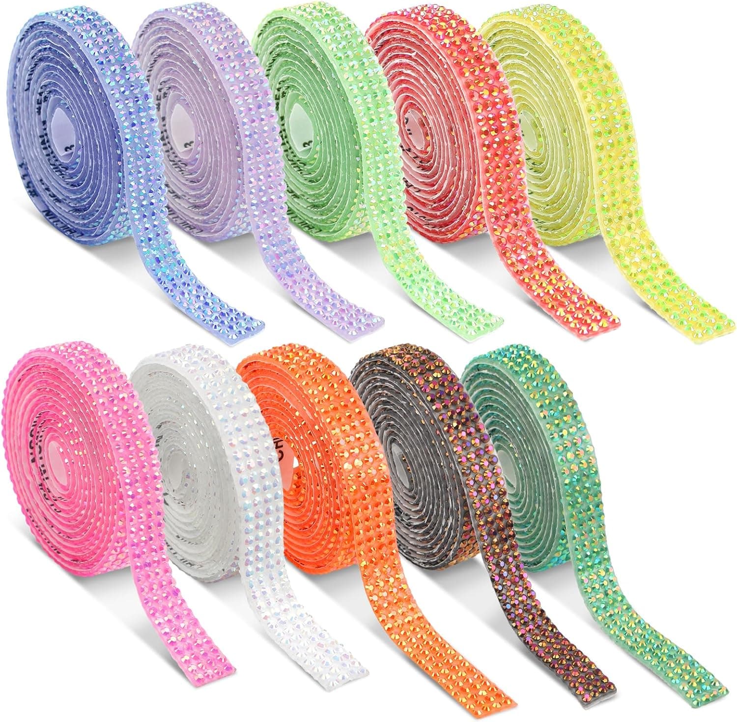 Lot de 10 rouleaux de rubans autocollants en strass