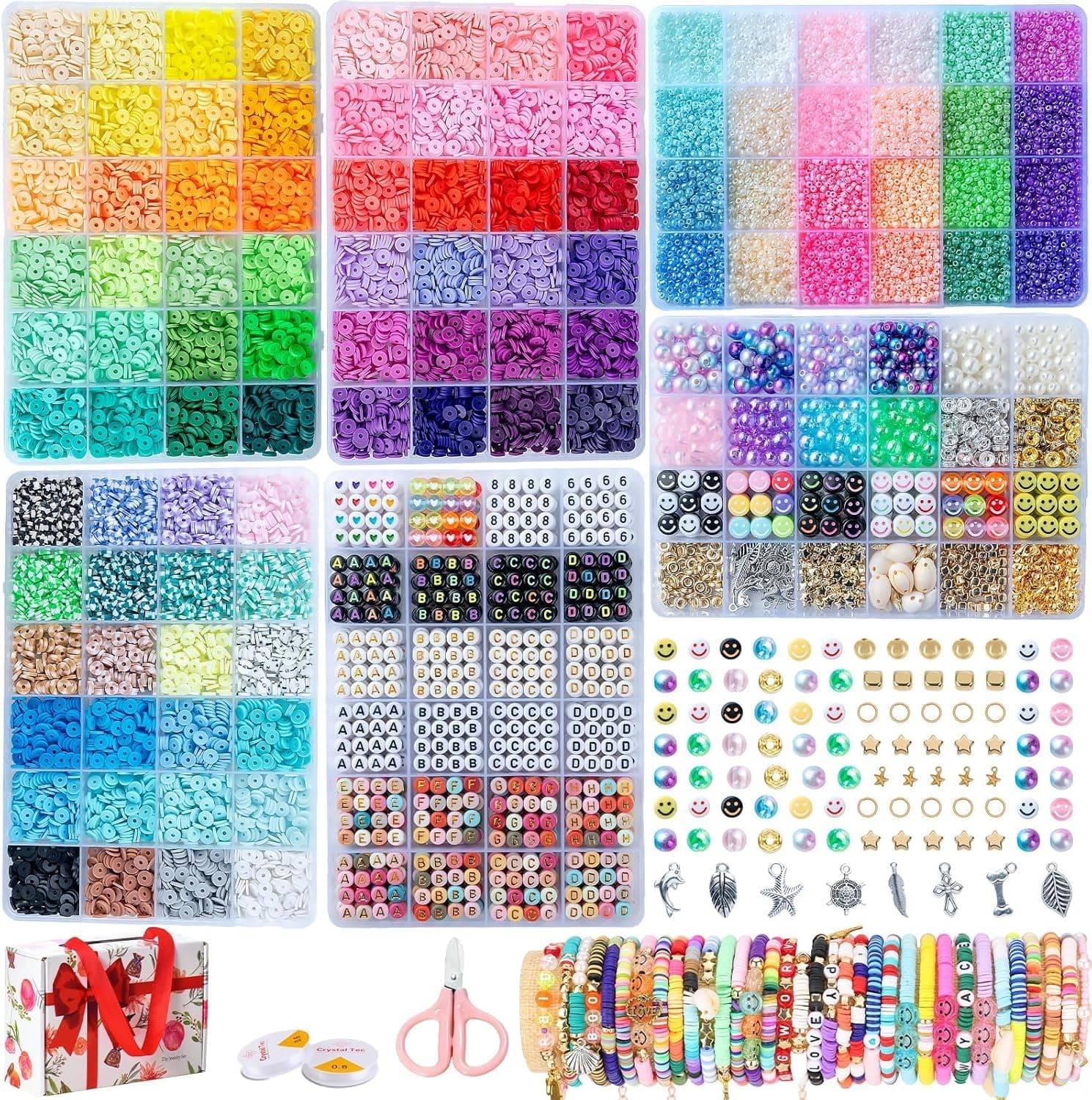 Lot de 6 boîtes de billes pour bracelets d'amitié