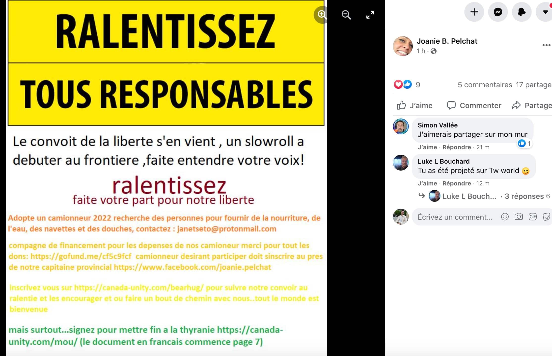 Capture d'écran tirée de Facebook