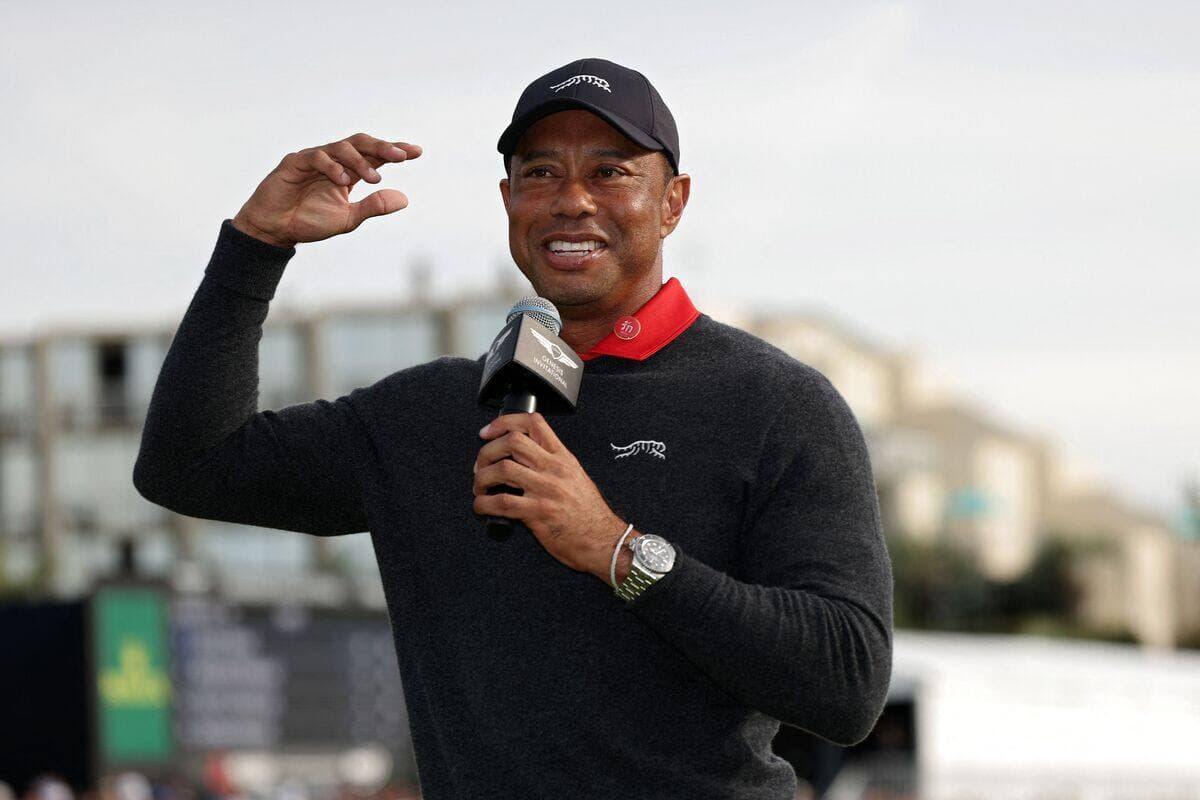 Tiger Woods le week-end dernier, lors de la remise du trophée au terme de la quatrième ronde de l'Invitation Genesis.