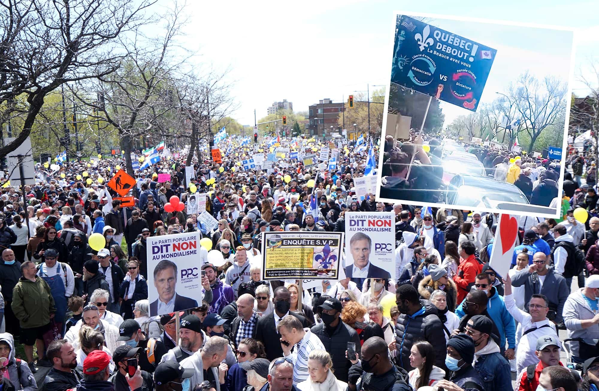 Une cinquantaine de citoyens de Chaudière-Appalaches ont participé à la manifestation monstre du 1,[object Object], mai contre les mesures sanitaires à Montréal, comme en témoigne la photo en mortaise où l’on peut lire sur une pancarte : « La Beauce avec vous ».