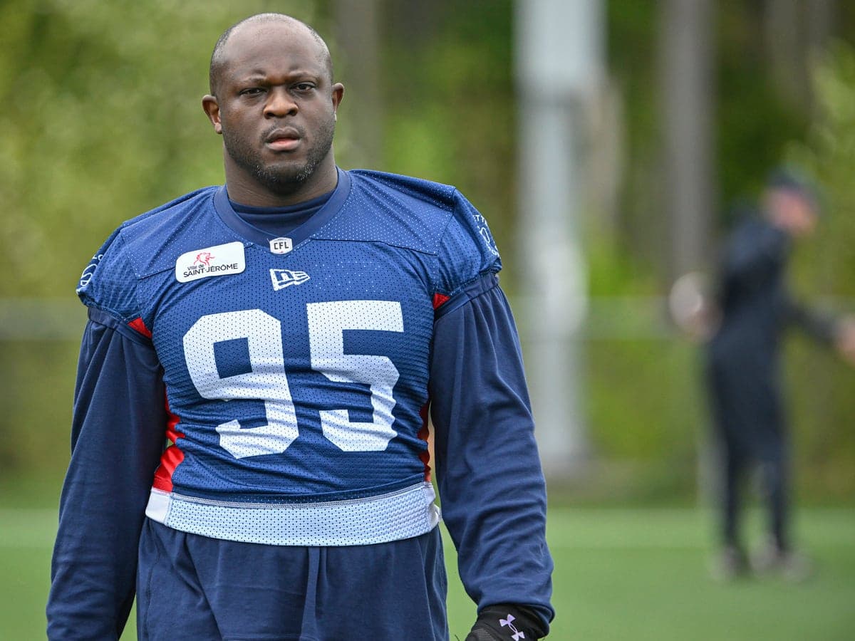 Derek Wiggan, durant le camp d'entraînement des Alouettes, à Saint-Jérôme.