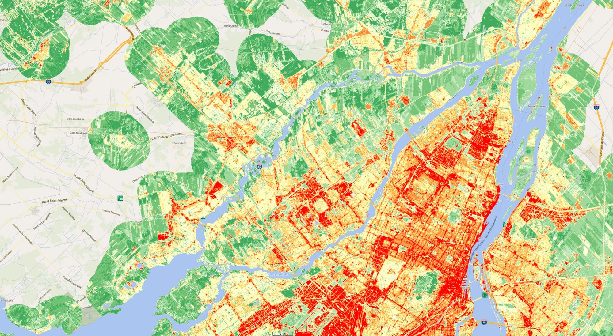 Le Carrefour Laval et le Centre Laval sont d’importants îlots de chaleur.
