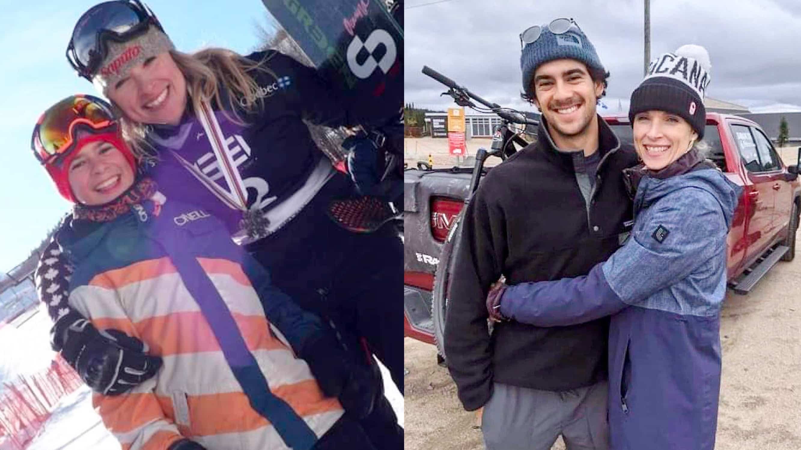 Éliot Grondin pose avec Dominique Maltais, peu après qu’elle eut remporté sa médaille d’argent en snowboardcross aux Jeux de Sotchi.