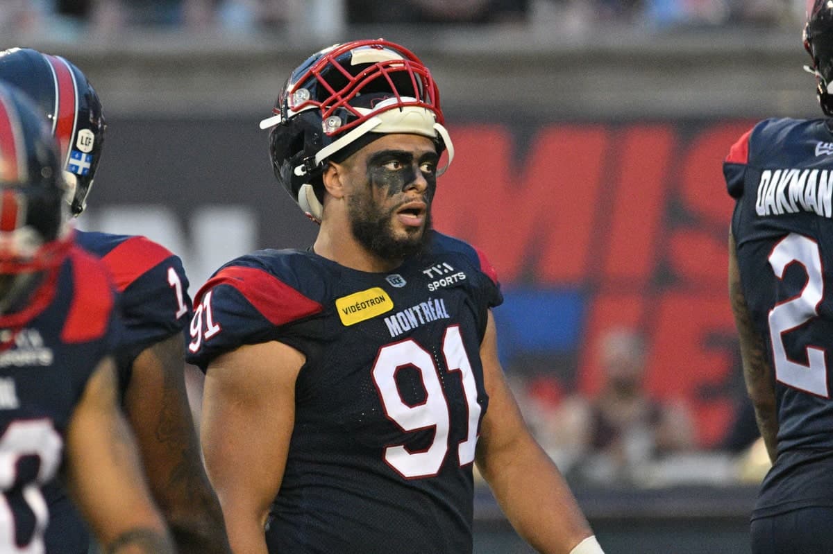 Isaac Adeyemi-Berlund, joueur de ligne défensive des Alouettes de Montréal