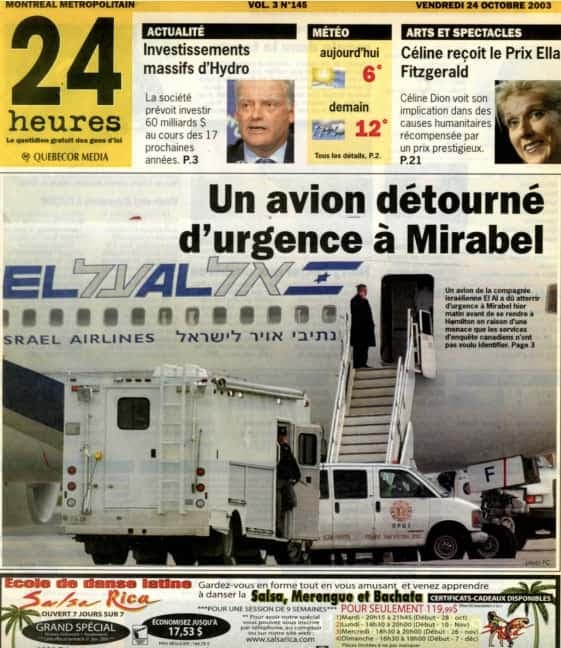 Le tout premier numéro du 24 heures, le 24 octobre 2003.