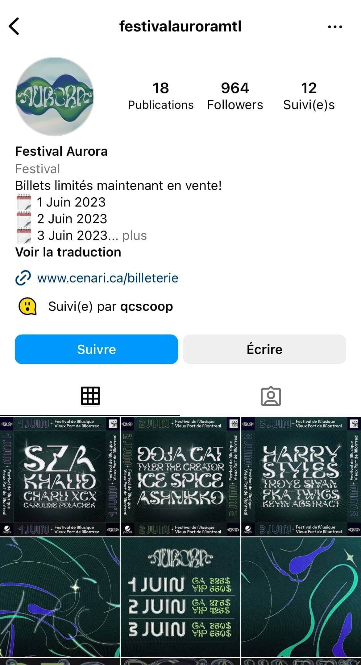 Capture d'écran Instagram