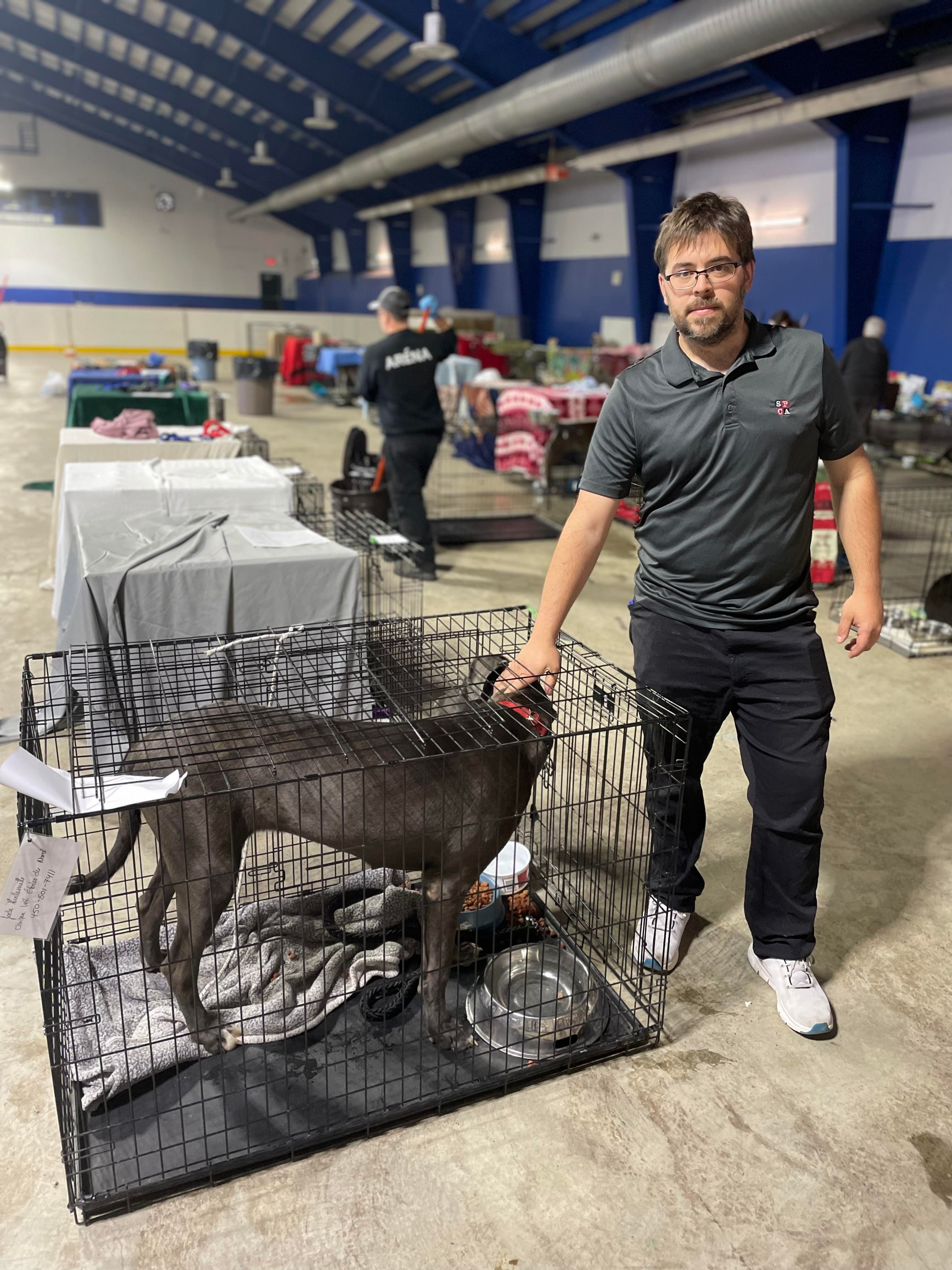 Christopher Robitaille, directeur adjoint de la SPCA de Val-d’Or, au centre du refuge temporaire.