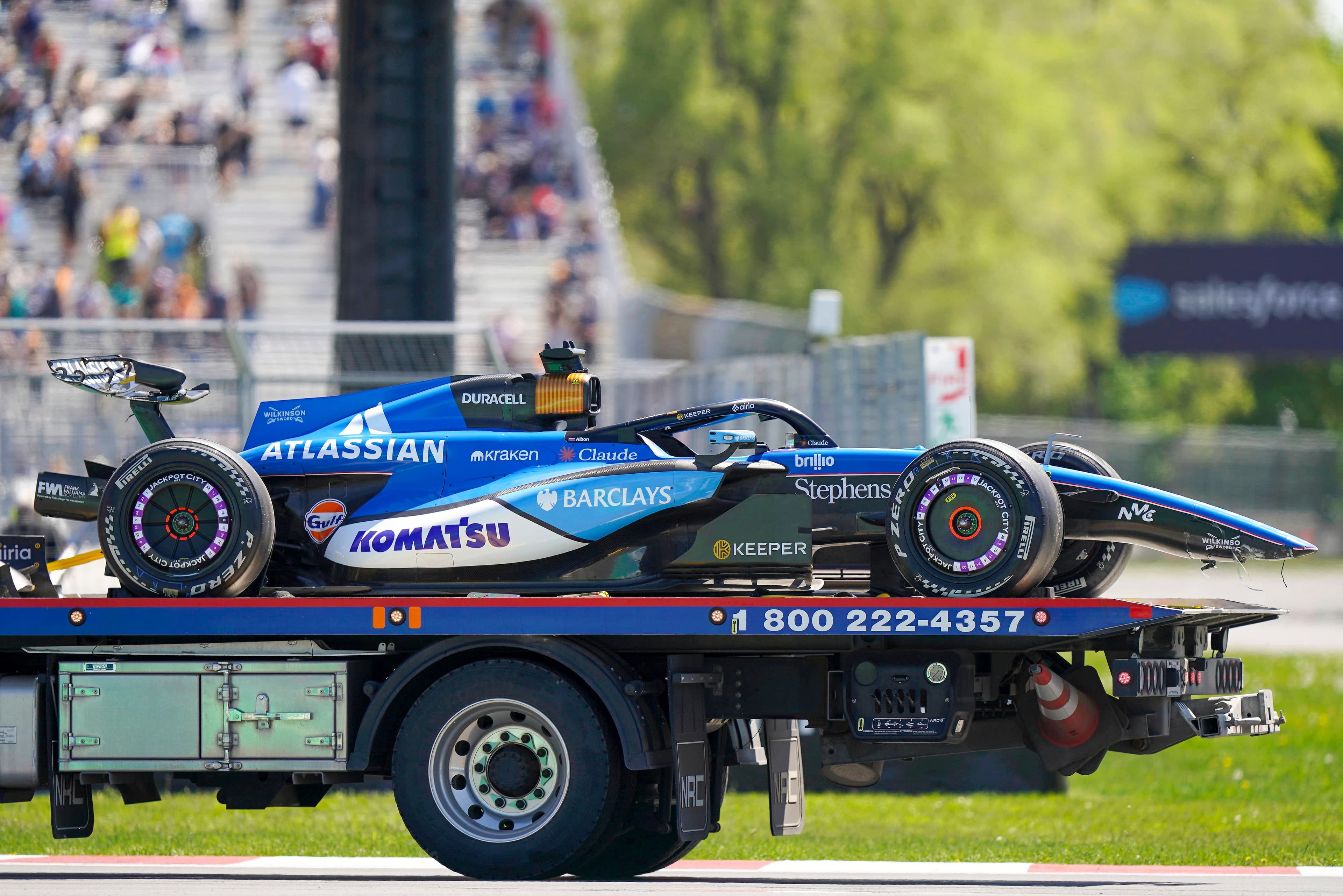La Williams d’Alex Albon a été endommagée à cause d’une marmotte, vendredi à Montréal, au Grand Prix de Formule 1 du Canada.