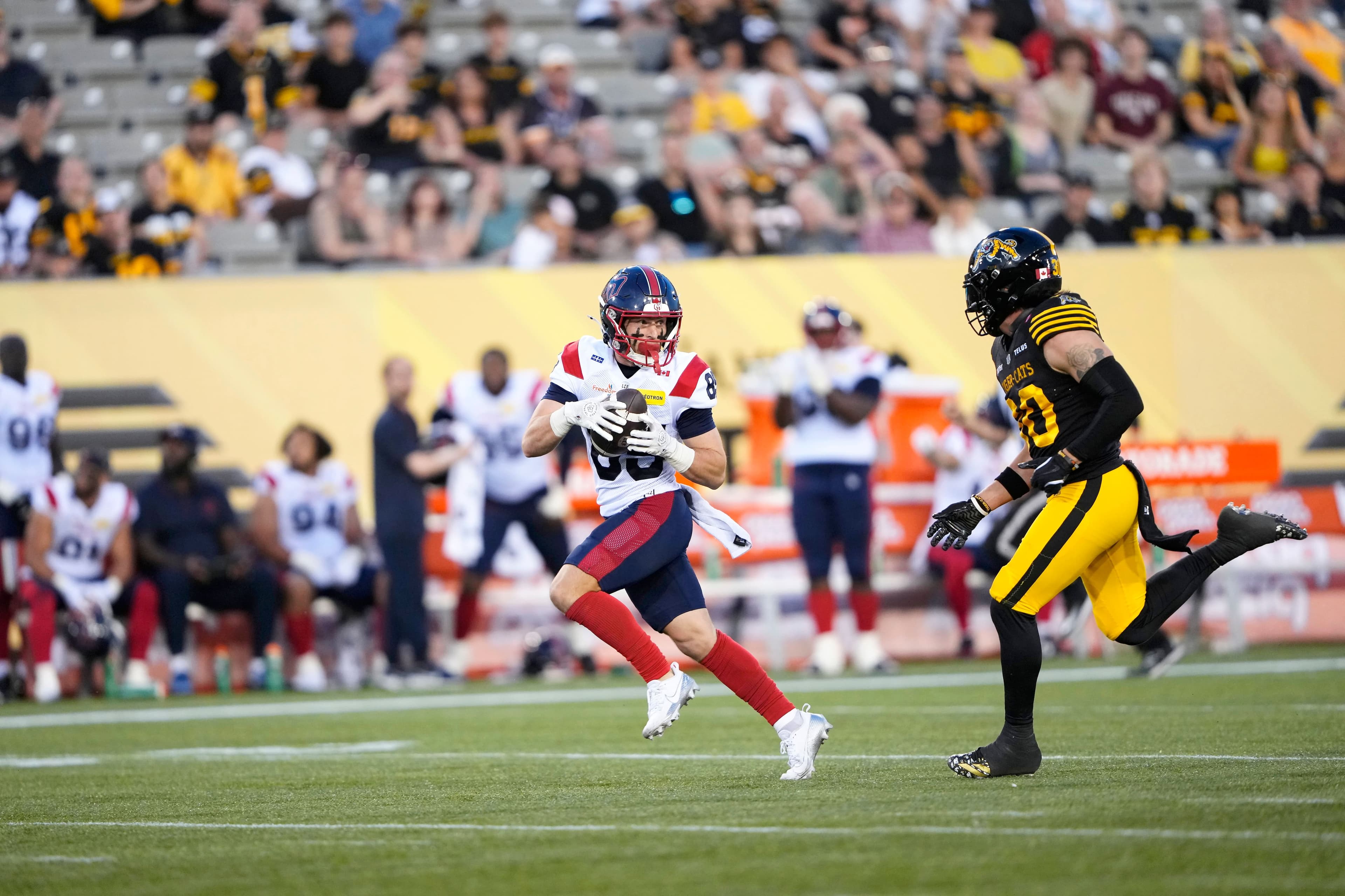 Le receveur de passes Tyler Snead, des Alouettes de Montréal, le 4 juin 2026 à Hamilton, durant le premier match de la saison régulière.