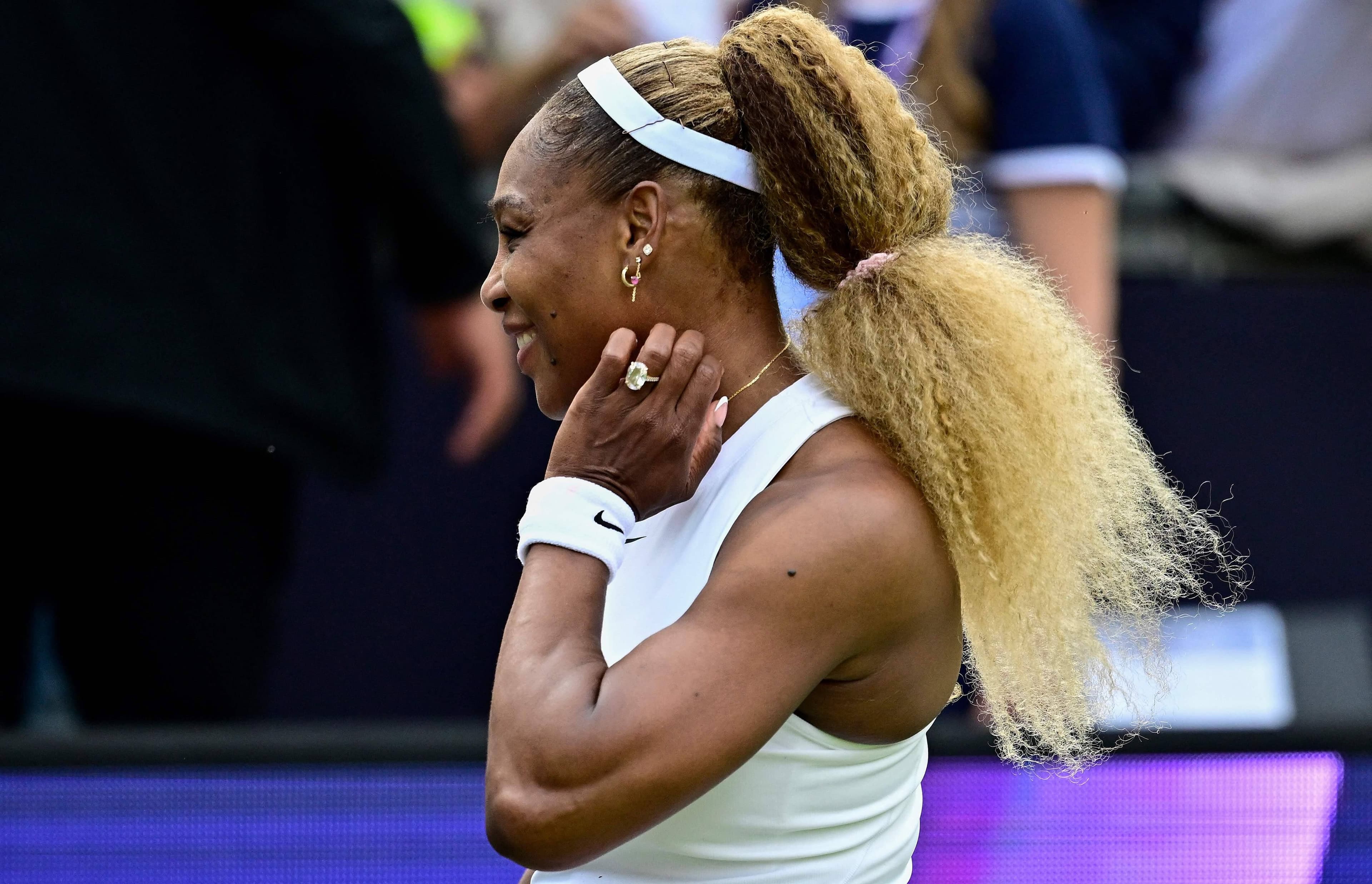 Serena Williams après sa défaite en double au tournoi de Berlin, mardi. L'ancienne numéro 1 mondiale effectue un retour à la compétition et sera en action à Wimbledon.