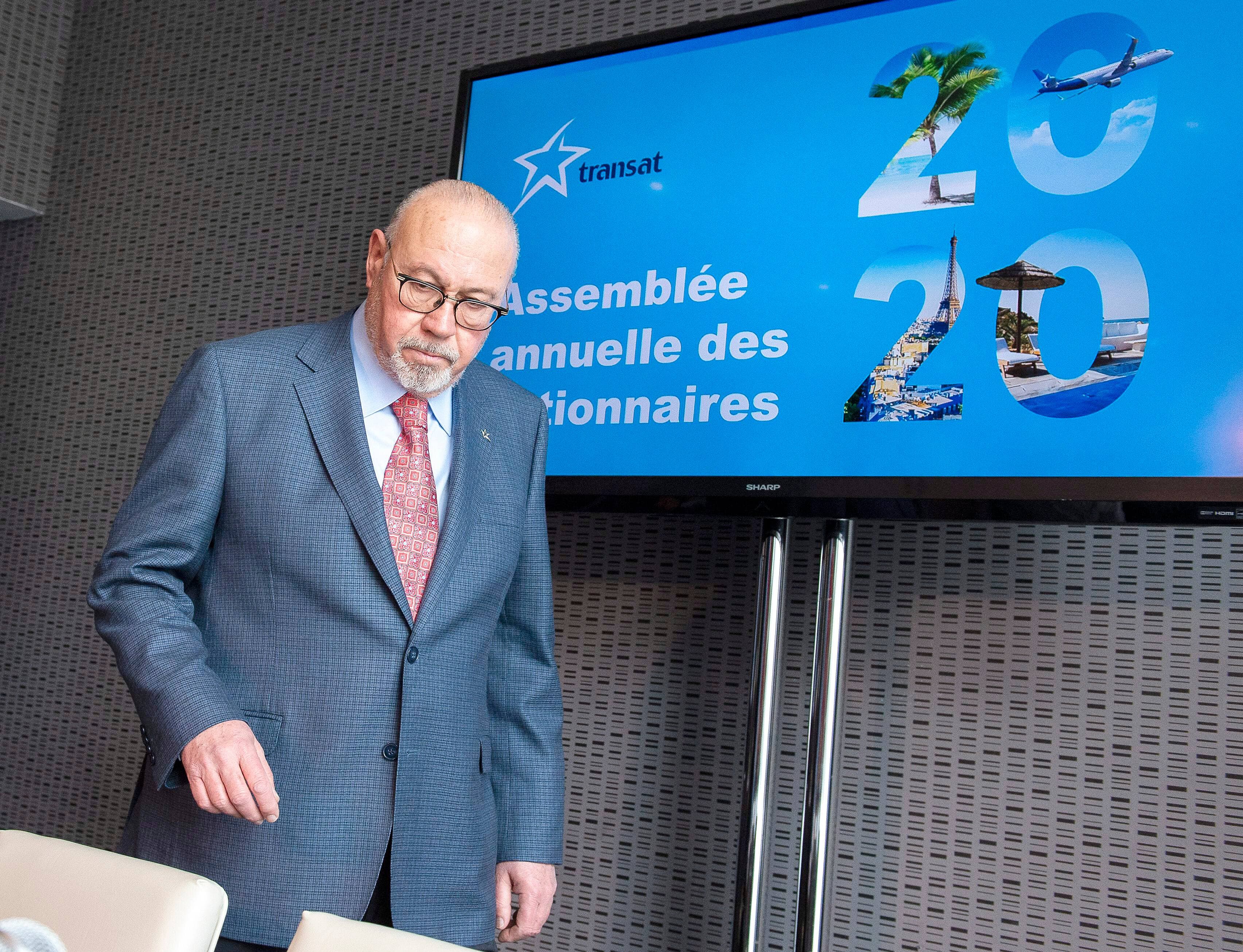 Le grand patron de Transat, Jean-Marc Eustache, lors de la plus récente assemblée annuelle du voyagiste, en mars dernier, peu après le début de la pandémie.