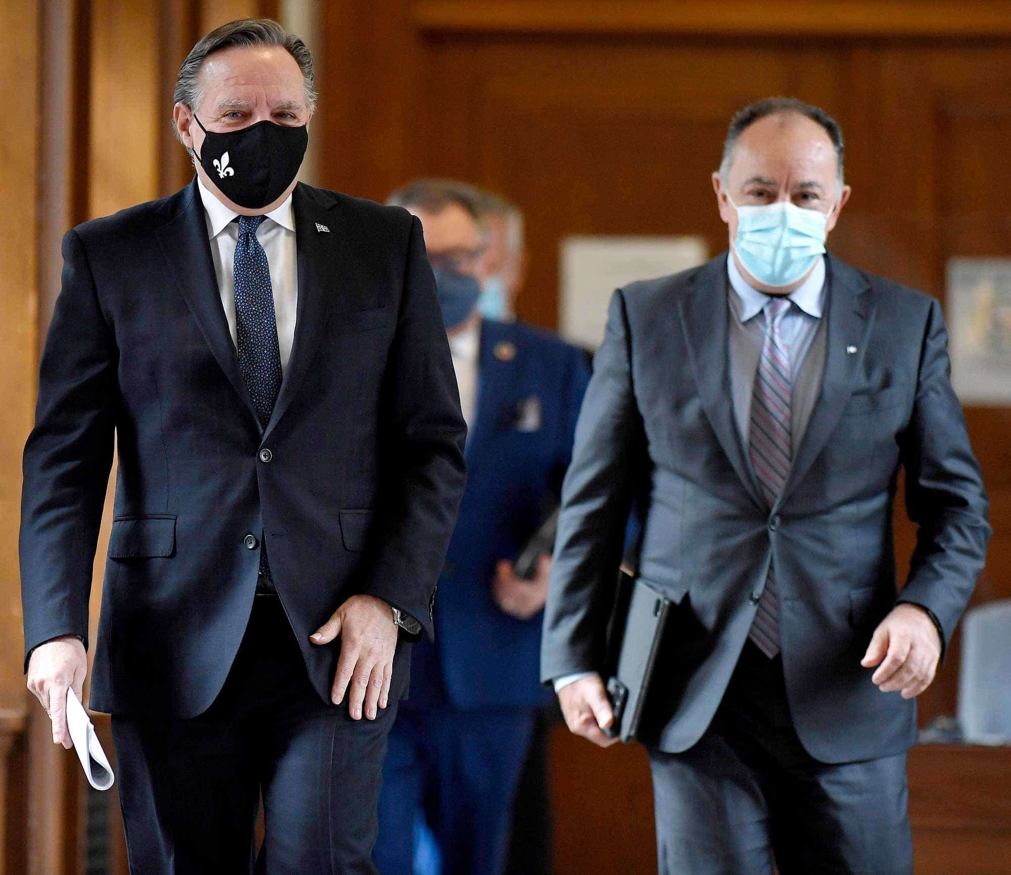 Le premier ministre François Legault et le ministre de la Santé Christian Dubé, le mois dernier, à Québec, quelques instants avant un point de presse au sujet de la pandémie.