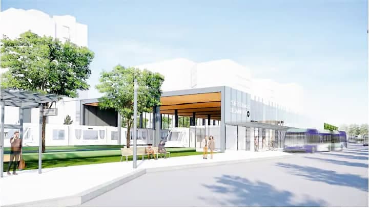 Cette esquisse présente le pôle d’échanges de Sainte-Foy imaginé sur les terrains d’iA Groupe financier et présentée en mai par la Ville de Québec.