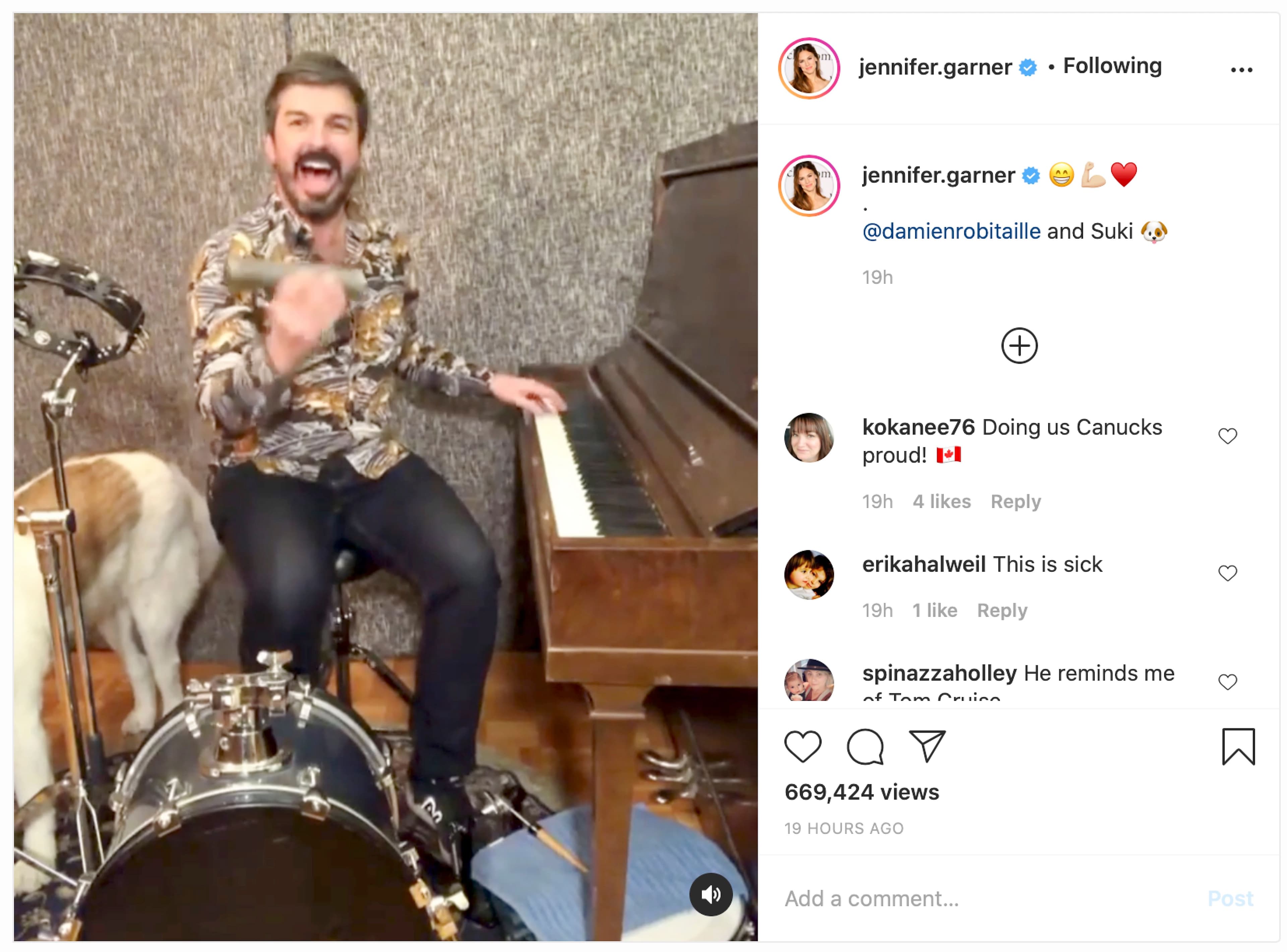L’actrice Jennifer Garner a été séduite par la vidéo de Damien Robitaille, la relayant à ses 10 millions d’abonnés Instagram.