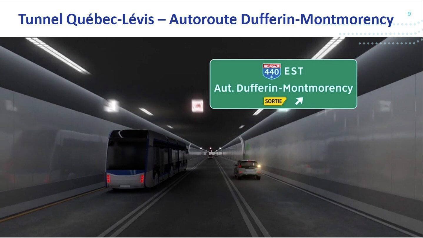 Une vue de l’intérieur du projet de tunnel entre Québec et Lévis. Le gouvernement prévoit interdire le transport lourd aux heures de pointe.