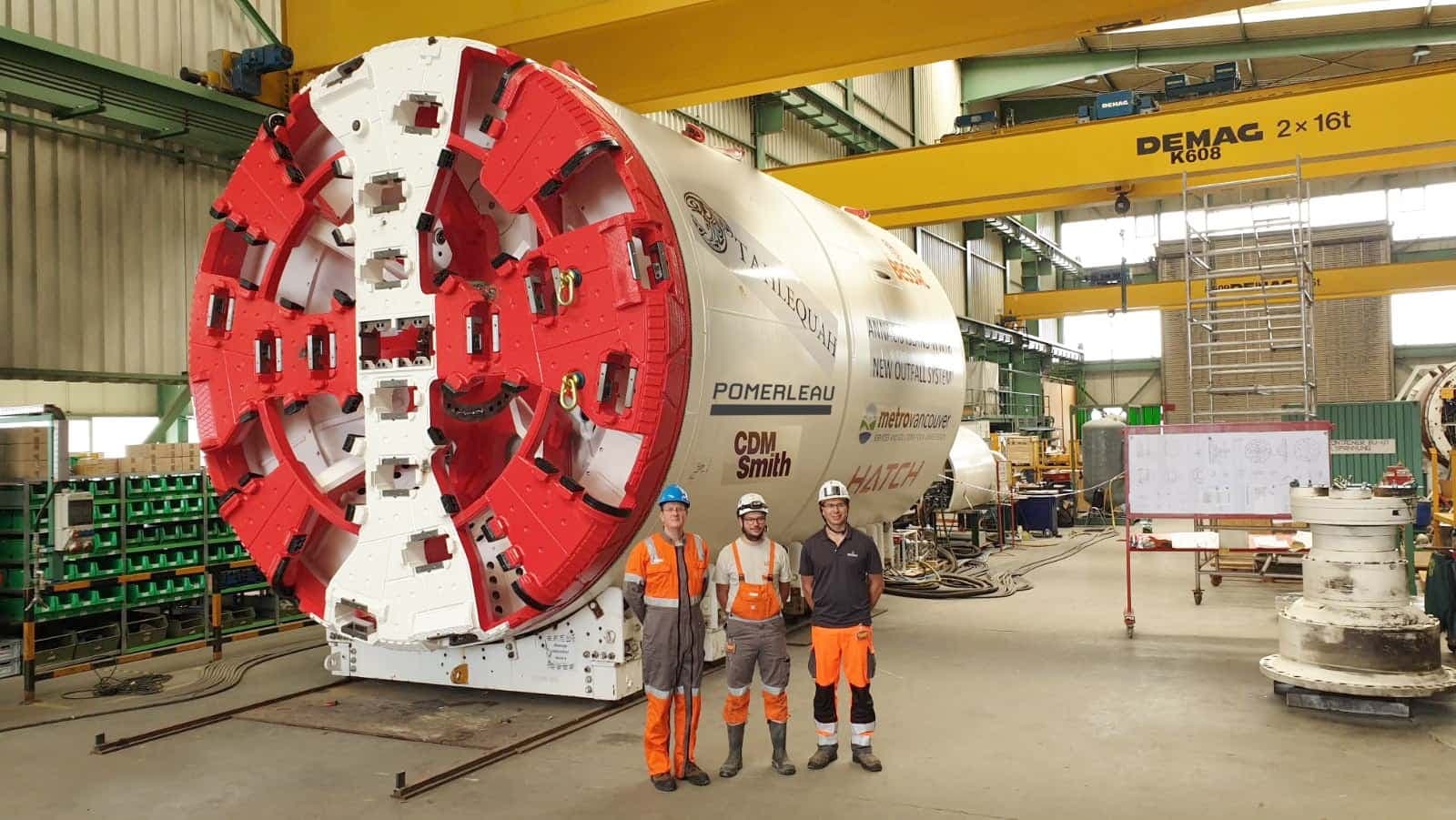 La compagnie Pomerleau travaille depuis 2020 sur un projet de tunnels à Annacis Island au sud-est de Vancouver, lié au traitement des eaux usées. On voit ici le tunnelier, d’un diamètre de cinq mètres, qui est utilisé dans le cadre de ces travaux.