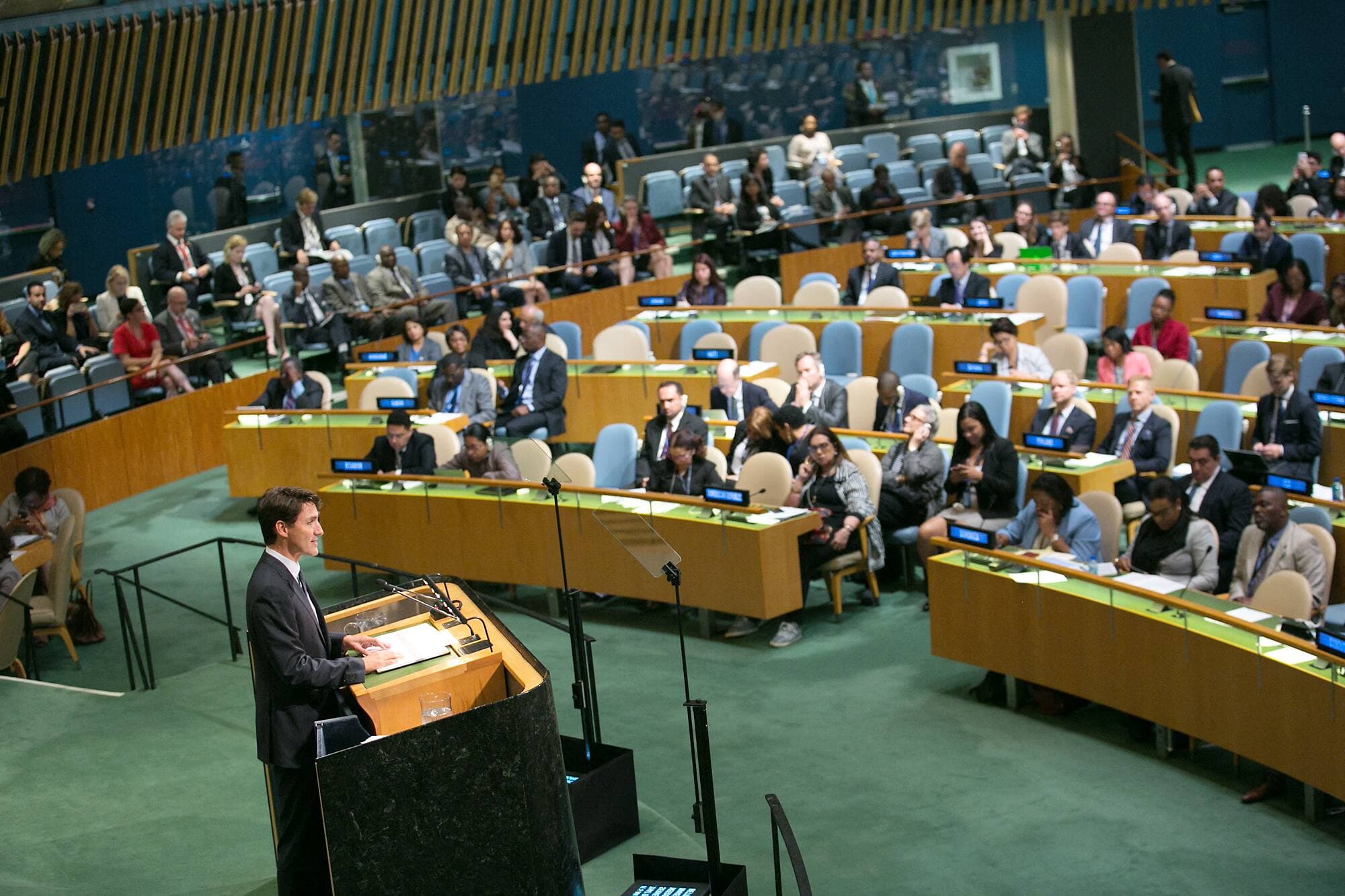 Le premier ministre du Canada, Justin Trudeau, s’adressant à l’Assemblée générale des Nations Unies en septembre 2017.