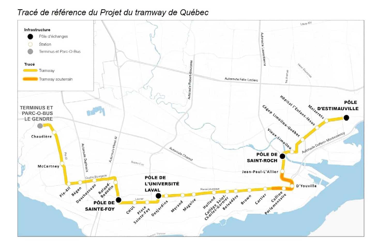 La carte fournie dans le nouveau document de la Ville laisse croire qu’il y aurait quatre stations de tramway entre les pôles Saint-Roch et D’Estimauville.